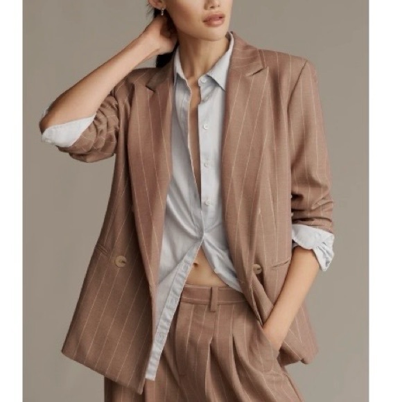 Anthropologie Jackets & Blazers - Anthropologie Brown Double Breasted Striped Blazer XXS